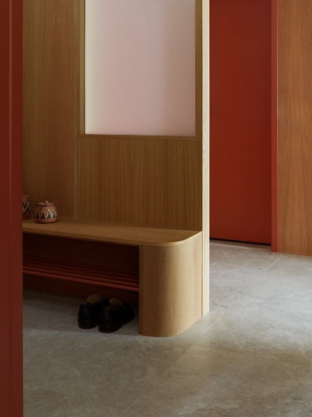 entryway bench, hallway bench, wood bench, storage bench, entryway furniture, brand awareness, minimalist, lifestyle, calm, luxurious, brown, neutral